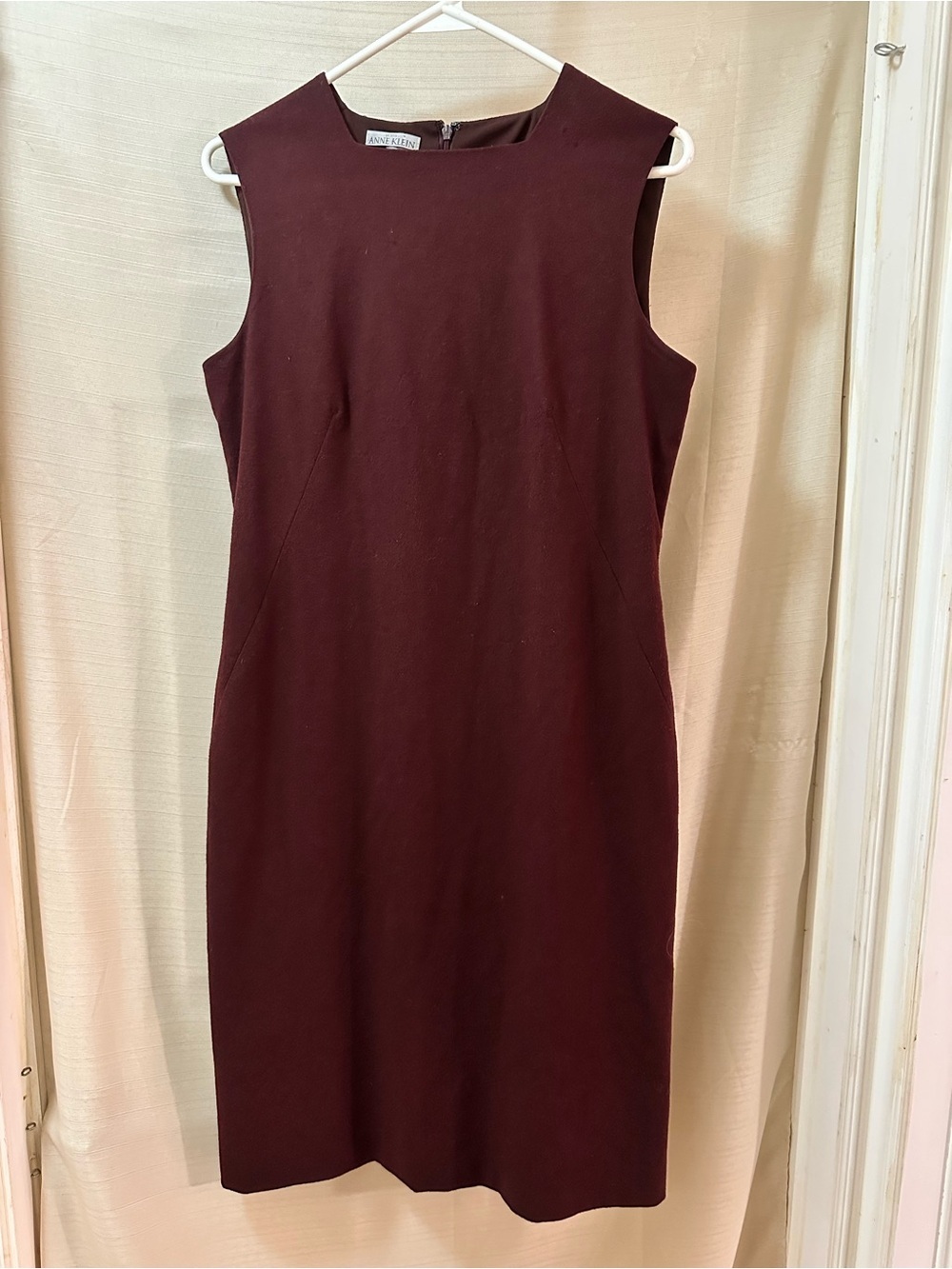 Anne Klein Wool Cashmere Blend Sheath Dress Brown Sleeveless Size 10 Midi